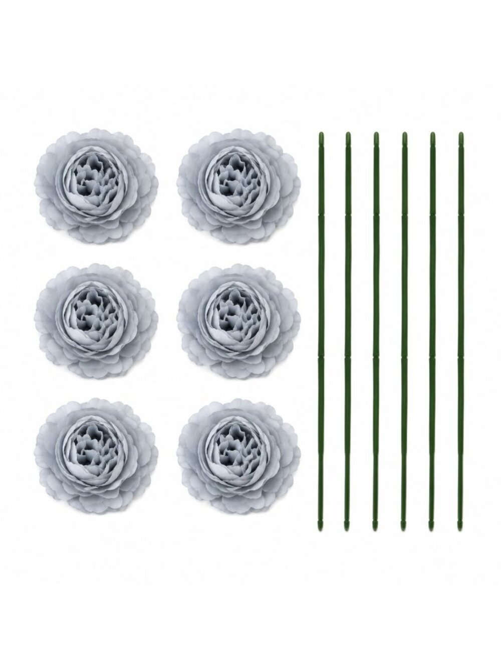 Gray Artificial Peony Ranunculus Flowers Set of 6 with 7 Inch Wire Stems Wreath